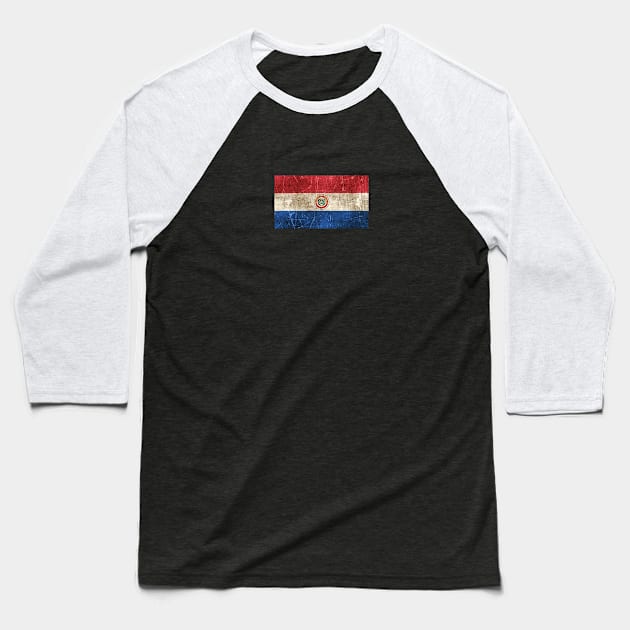 Vintage Aged and Scratched Paraguay Flag Baseball T-Shirt by jeffbartels